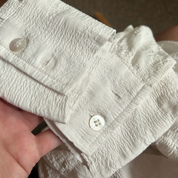 RTR Louna Tie Back Top White Ivory Textured Collared Long Sleeve Size Large - Picture 8 of 9